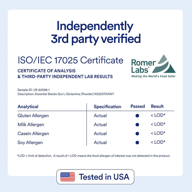 Essential Stacks Gut L-Glutamine Powder - Made in USA - Pure L Glutamine Powder for Leaky Gut, Bloating & Gut Health - Dairy, Soy & Gluten Free, Non-Gmo, Vegan Glutamine Supplement