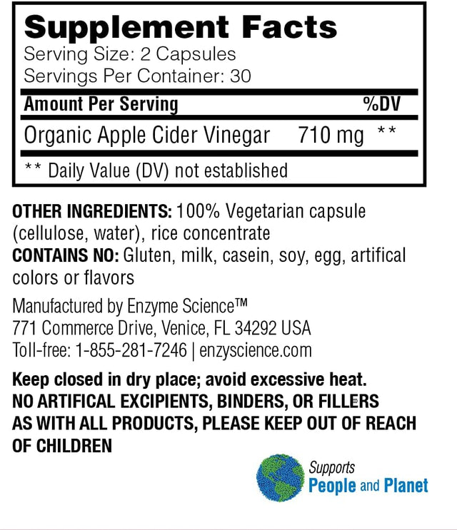 Apple Cider Vinegar, 60 Capsules - Organic ACV Supplement, for Digestive Health