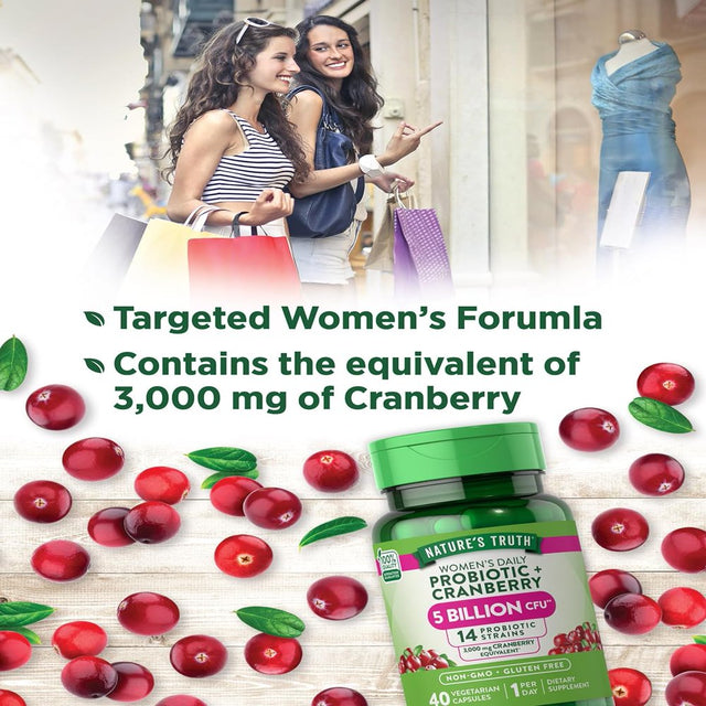 Probiotics for Women | 5 Billion Active Cultures | 40 Vegetarian Capsules | with Cranberry | Non-Gmo, Gluten Free | by Natures Truth