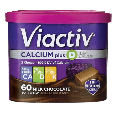 Viactiv Calcium +Vitamin D3 Supplement Soft Chews, Milk Chocolate, 60 Chews - Calcium Dietary Supplement for Bone Health