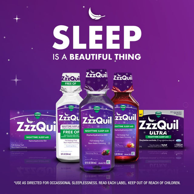 Vicks Zzzquil Nighttime Sleep Aid Liquid, Vanilla Cherry Flavored, Over-The-Counter Medicine, 12 Oz