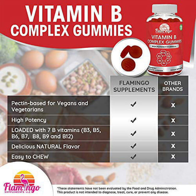 Vitamin B Complex Gummies: Vitamin B12, B7 (Biotin), B6, B3 (Niacin), B5, B8, B9 (Folate). Supports Prenatal- Vegan Diet- Older Adults - Hair Nails - B Complex Vitamin Supplement- Two Month Supply