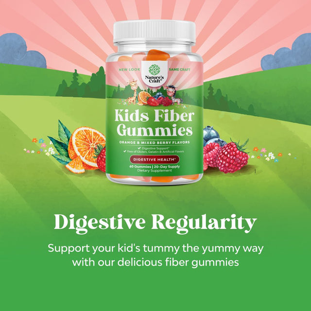 Kids Fiber Gummy Prebiotics Supplement - Soluble Fiber Gummies for Kids Constipation Relief Digestive Health - Kids Fiber Gummies Immune System Booster Delicious Gummy Vitamins