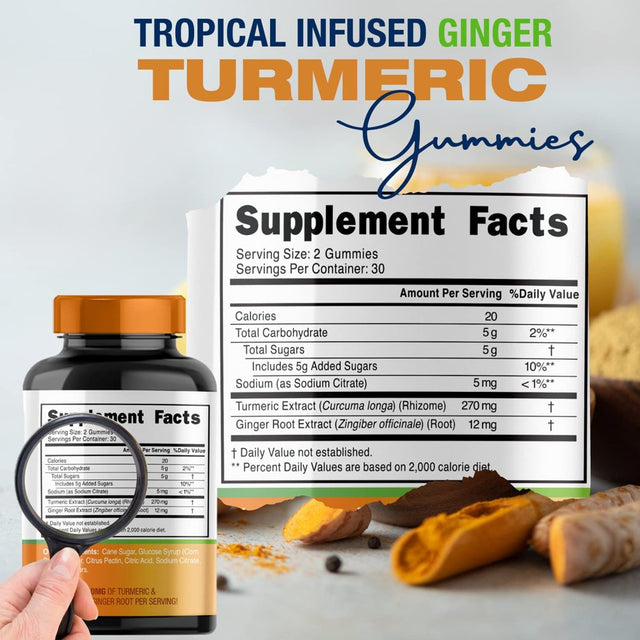 Curcuwell Turmeric Curcumin Gummies with Ginger - Helps Support Healthy Joints, Inflammation, and Digestive Health & Immunity + - Vegan, Chewable, Natural Dietary Supplement for Men & Women (60 Count)