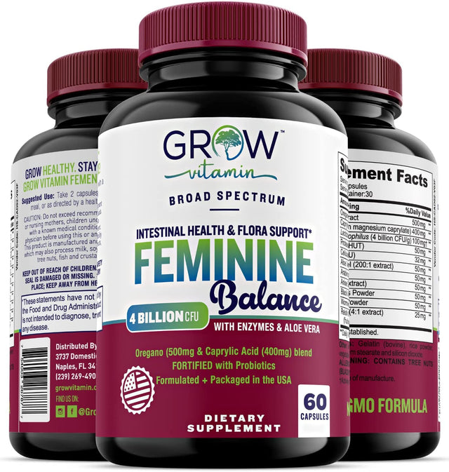 Feminine Balance Complex | Candida Support | Oregano & Caprylic Acid Blend | Vaginal Detox & Cleanse Probiotics | Supports Healthy Intestinal Flora & Immune Function