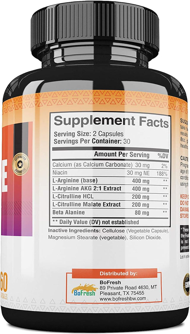 Nutrition - Energy Production L Arginine - 1200Mg Supplement for Muscle Support, Circulation and Blood Flow - L-Citrulline & Essential Amino Acids to Support Physical Endurance, 60 Capsules