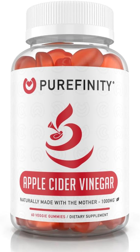 PUREFINITY Apple Cider Vinegar Gummies – Raw, Natural, Unfiltered ACV from the Mother Supporting Detox, Cleanse & Immunity – Non-Gmo, Gluten Free, Vegan – 60 Gummies