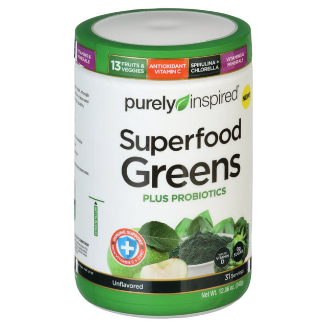 Purely Inspired Superfood Greens + Probiotics, Immune Support Powder, Unflavored, 31 Servings