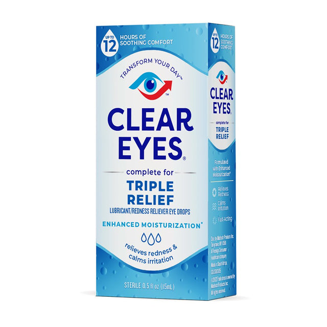 Clear Eyes Triple Relief Lubricant Eye Drops, 0.5 Fl Oz