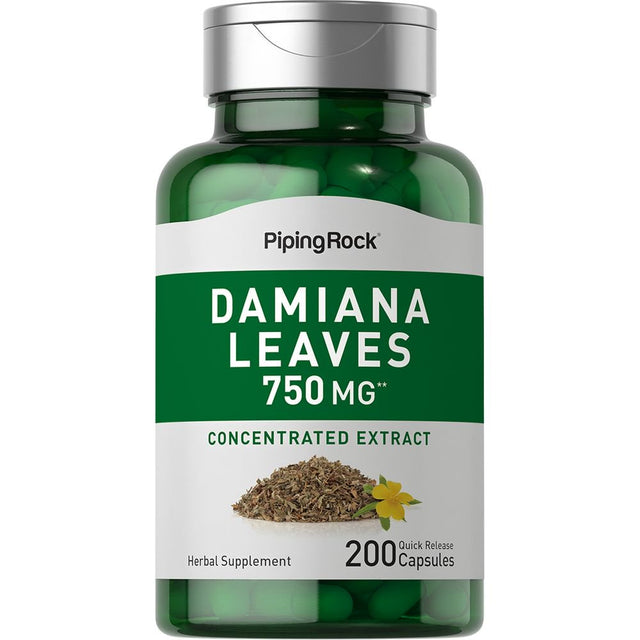 Damiana Leaves 750 Mg | 200 Quick Release Capsules | Non-Gmo, Gluten Free | by Piping Rock