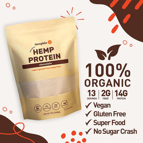 Chocolate Hemp Vegan Protein Powder for Heart & Brain Health, Easy to Digest, Chocolate Drink for Muscle Recovery, 9 Essential Amino Acids, Delicious Plant-Powered Powder (10Oz)