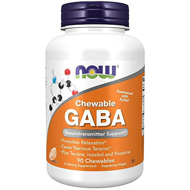 NOW Supplements, GABA (Gamma-Aminobutyric Acid), Neurotransmitter Support*, Orange Flavor, 90 Chewables