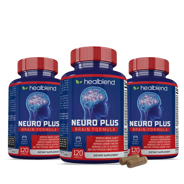 Healblend Neuro plus Brain Booster Supplements - Improving Cognitive Function, Brain & Focus Formula, Supports Memory, Concentration & Mental Clarity - 3-Pack