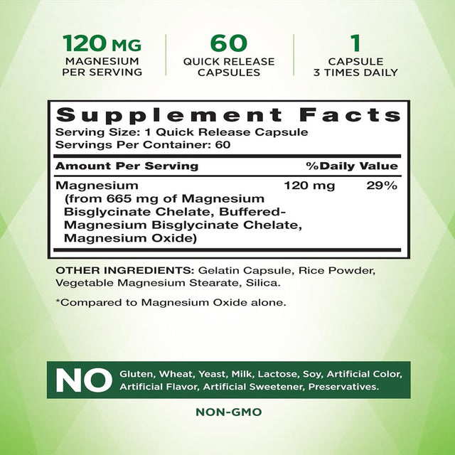 Magnesium Glycinate Capsules | 665Mg | 60 Count | Non-Gmo, Gluten Free Supplement | by Nature'S Truth