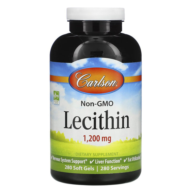 Carlson - Lecithin, Non-Gmo, 1200 Mg, Nervous System & Liver Function, Unbleached Soy Lecithin, 280 Softgels