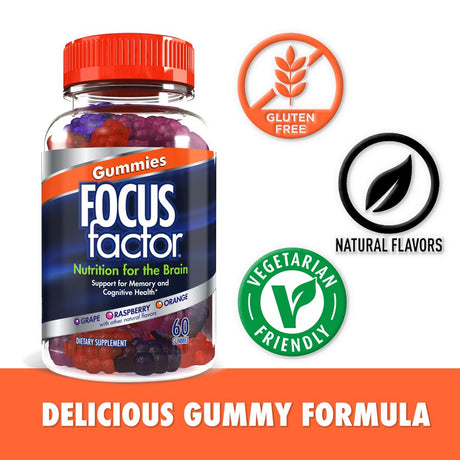 Focus Factor Gummies, 60 Count - Brain Health Supplement with Phosphatidylserine, Bacopa, Huperzine