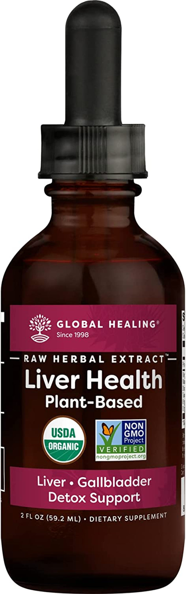 Global Healing Liver Health - Natural Vegan Liquid Drops Supplement Supports Liver and Gallbladder Detox & Function - Raw Herbal Extract for Best Absorption and Clean Cleanse - 2 Fl Oz Tincture