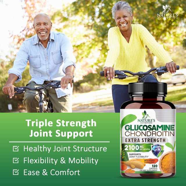 Glucosamine Chondroitin MSM Complex - Joint Support Supplement Turmeric & Boswellia, Triple Strength Glucosamine Capsules - Support for Joint Health & Mobility with Quercetin Bromelain - 120 Capsules