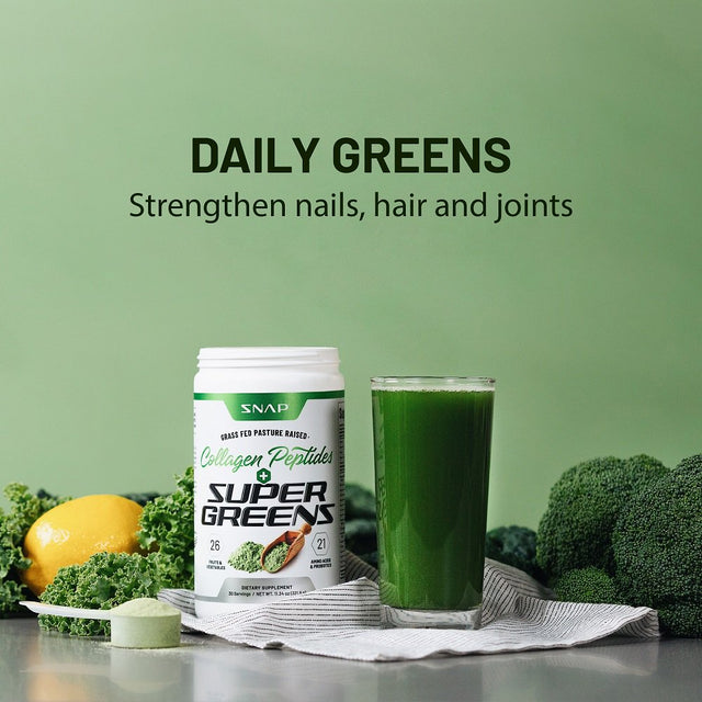 Collagen Peptides Super Greens Powder Snap Supplements - Grass Fed, Non-Gmo, Pasture Raised Superfood - 30 Servings