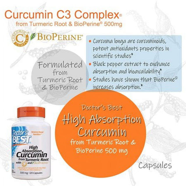 Doctor'S Best DRB- High Absorption Curcumin from Turmeric Root with C3 Complex & Bioperine 500Mg (120 Capsules)