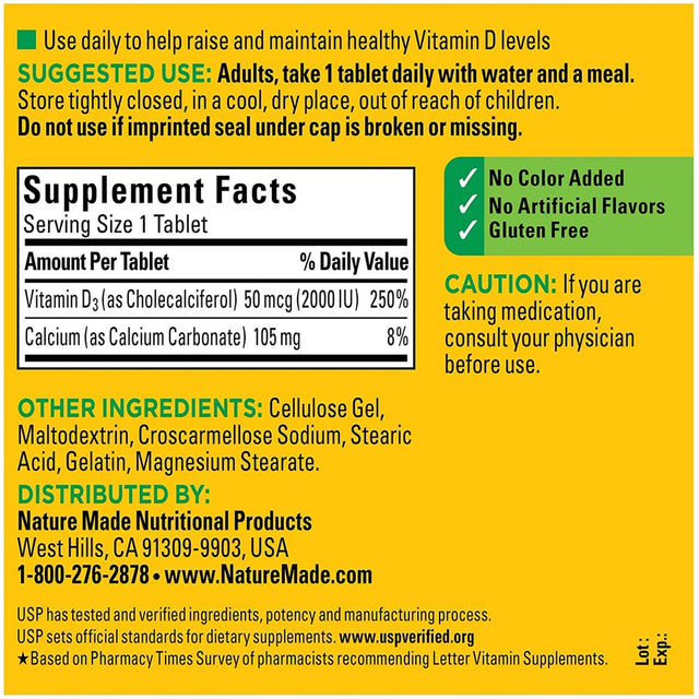 Nature Made Vitamin D3 2000 IU Tablets 100 Ea