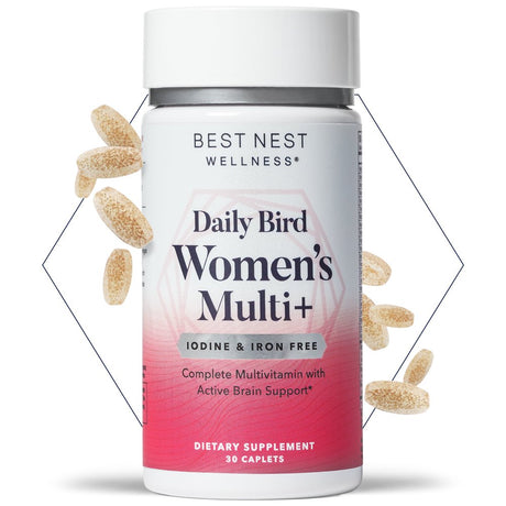 Best Nest Wellness Daily Bird Women'S Multi+ Iodine & Iron Free Vitamins, Vegan Multivitamins, Immune Support, 30 Ct