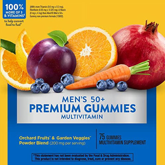 Natureâ€™S Way Alive! Menâ€™S 50+ Premium Gummies, 15 Vitamins and Minerals, Grape, Orange and Cherry Flavored Gummies, 75 Gummies