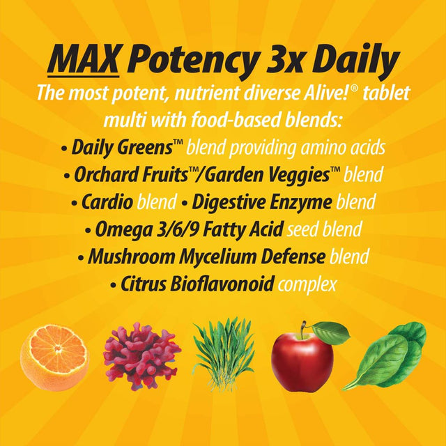 Nature'S Way Alive! Max3 Potency Multivitamin, High Potency B-Vitamins, No Iron, 180 Tablets