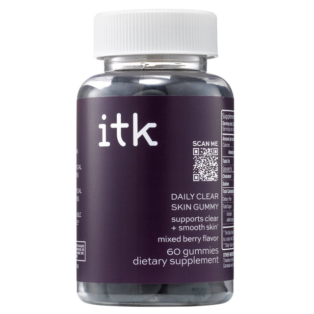 ITK Daily Clear Skin Supplement with Probiotics + Zinc | Mixed Berry | 30-Day Supply, 60 Ct