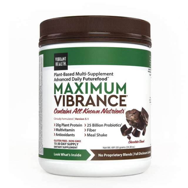 Vibrant Health, Maximum Vibrance, Complete Vegan Meal Shake with Plant-Based Protein, Chocolate Chunk, 15 Servings