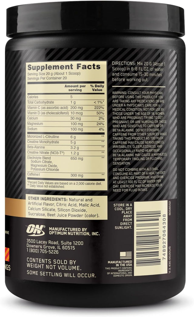 Optimum Nutrition Gold Standard Pre Workout Advanced, with Creatine, Beta-Alanine, Micronized L-Citrulline and Caffeine for Energy, Keto Friendly, Strawberry Mango Daiquiri, 20 Servings