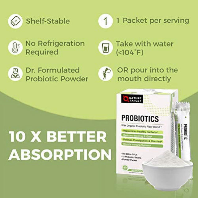 Probiotics Women-Men-Kids Probiotic Powder 50 Billion Cfus 13 Strains - Prebiotics Probiotics Digestive Health, Shelf Stable, Gluten Free 30 Packets