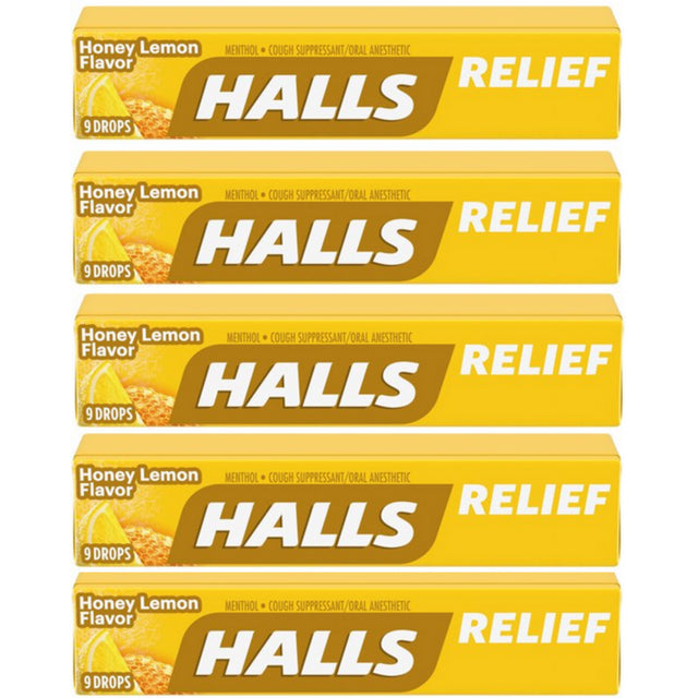 HALLS Relief Honey Lemon Cough Drops,20 Packs of 9 Drops (180 Total Drops)