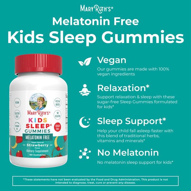 Maryruth Organics | Kids Sleep Gummies | L-Theanine, Lemon Balm, Chamomile, Vitamin B6 | Relaxation & Sleep Support for Children Ages 2+ | NO Melatonin | 60 Count