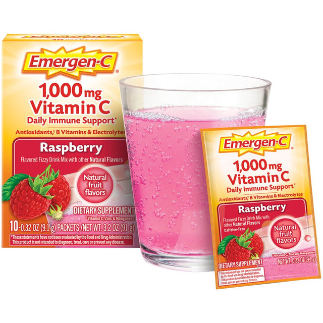 Emergen-C Daily Immune Support Vitamin C Supplement Powder, Raspberry, 10 Ct