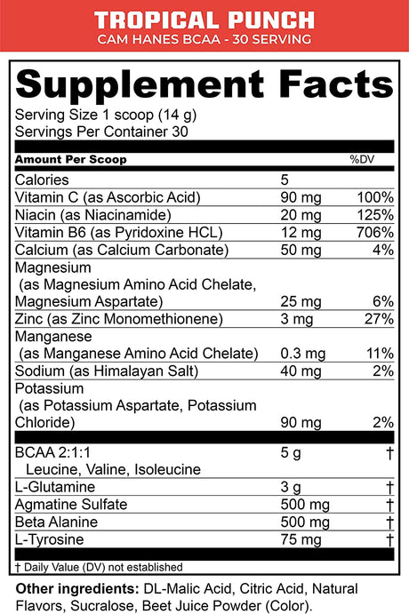 MTN OPS Cameron Hanes BCAA Powder Keep Hammering Series, 2:1:1 Amino Acids Supplement Powder for Rapid Muscle Recovery & Repair with Zero Sugar & Gluten Free - 30-Serving Tub