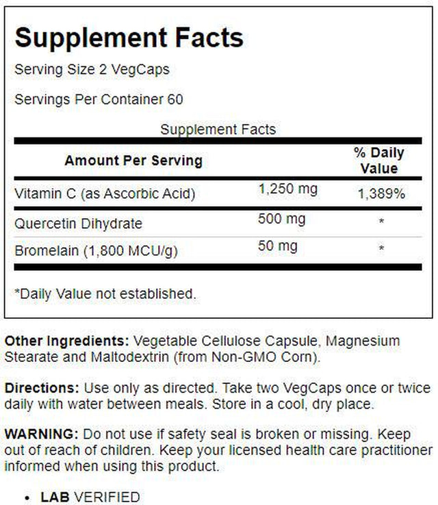 Solaray QBC Plex | Quercetin & Bromelain plus Vitamin C | Year round Immune Function & Respiratory Health Support | Non-Gmo & Vegan | 120 Vegcaps