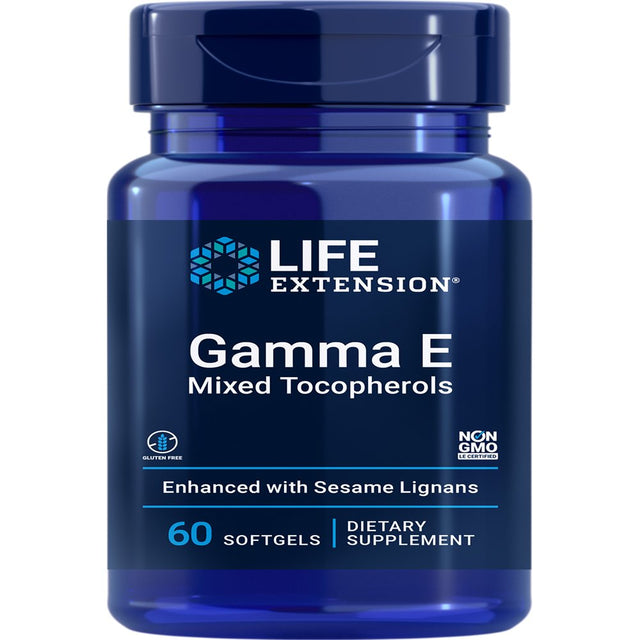 Life Extension Gamma E Mixed Tocopherols - Enhanced Vitamin E Benefits with Sesame Lignans - Gluten-Free, Non-Gmo - 60 Softgels