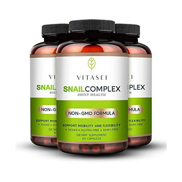 VITASEI Snail Complex Collagen Joint Support Supplement for Women & Men, Supports Mobility & Flexibility, Organic Dietary MSM Supplement, Non-Gmo, Gluten-Free - 60 Pills (Pack of 3)