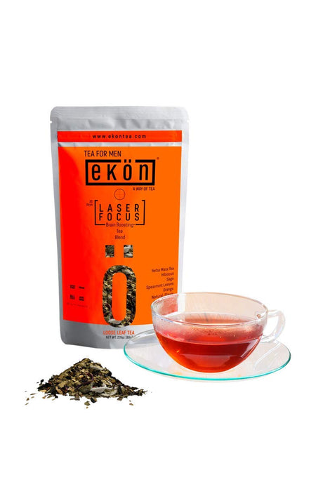 Laser Focus Brain Tea - Brain Boost Loose Leaf Tea Blend with Yerba Mate, Hibiscus, Sage, Spearmint, Orange, and Cranberries – Focus Tea for Men – High Caffeine Content – Fresh Aroma