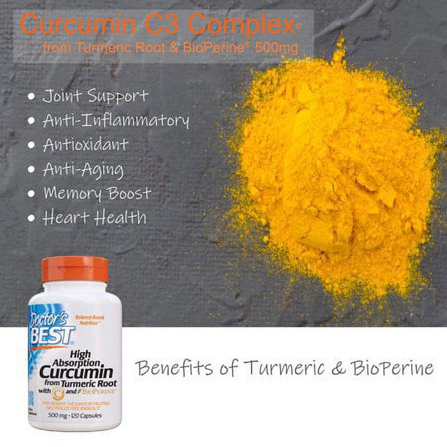 Doctor'S Best DRB- High Absorption Curcumin from Turmeric Root with C3 Complex & Bioperine 500Mg (120 Capsules)