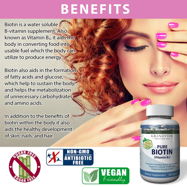 Biotin Pure - Promotes Healthy Hair Growth Boosts Metabolism Supports Strong Nails Maintains Healthy, Youthful Looking Skin Helps Breakdown Carbohydrates