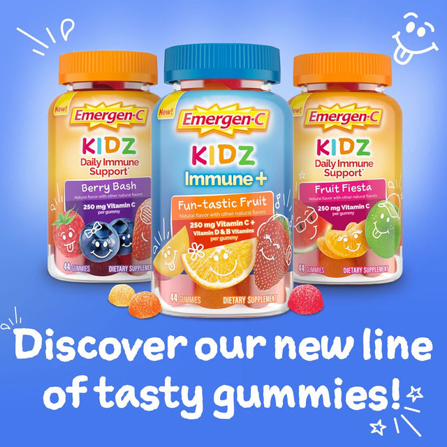 Emergen-C Kidz Immune+ Immune Support Dietary Supplements, Flavored Gummies with Vitamin C, B Vitamins and Vitamin D for Immune Support, Fun-Tastic Fruit Flavored Gummies - 22 Count