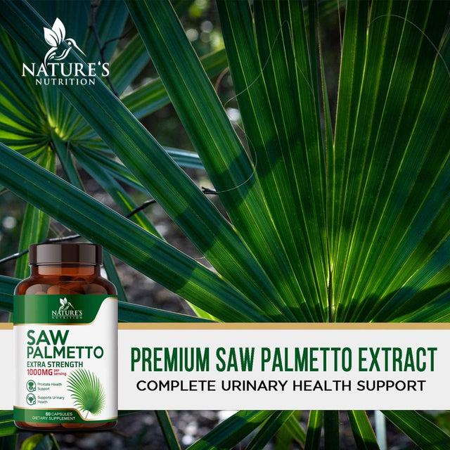 Saw Palmetto for Men - 1000 MG Saw Palmetto Extract - Men'S Herbal Prostate Health Support Supplement, Essential Nutrients from Non-Gmo Saw Palmetto Berries, Supplements for Men & Women, 60 Capsules