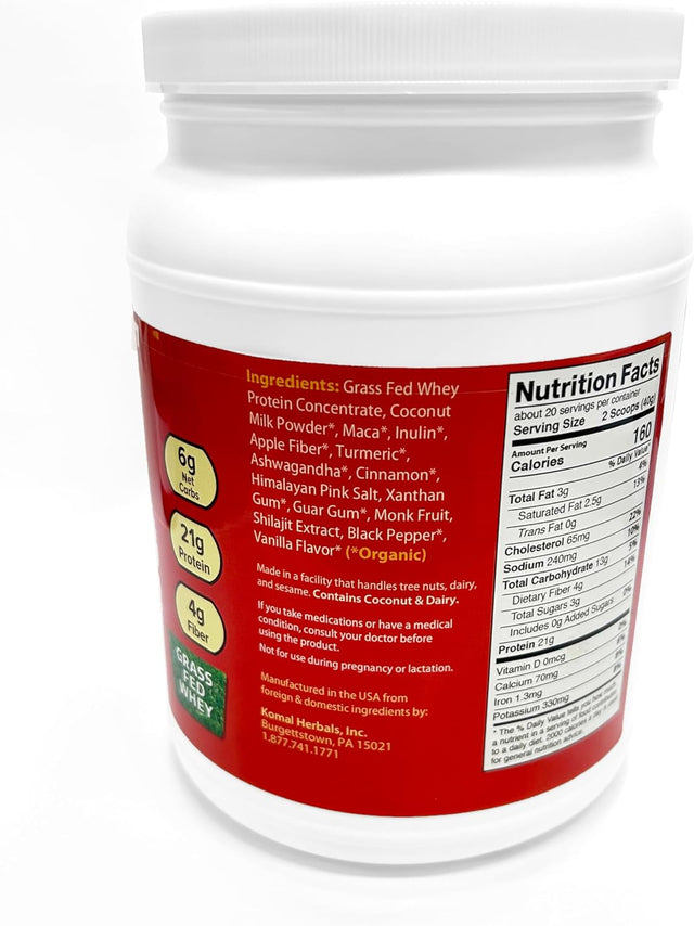 Golden-T Whey Protein, Vanilla - 1.76 Lbs (800G), Post Work Out, Grass Fed Whey, Turmeric, Ashwagandha & Shilajit