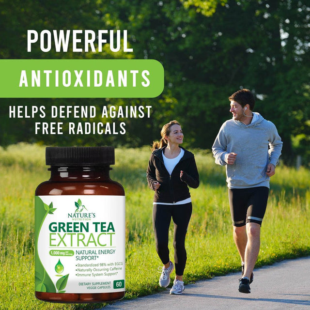 Green Tea Extract Capsules 1000Mg 98% Standardized EGCG - 3X Strength for Natural Energy - Heart Support with Polyphenols - Gentle Caffeine - 60 Capsules