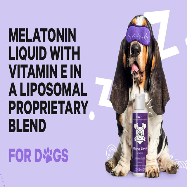 DNA PET Happy Sleep, Liquid Melatonin Dog Supplement, Vitamin E, Bacon Flavor, Sugar-Free, 7.6 Fl Oz