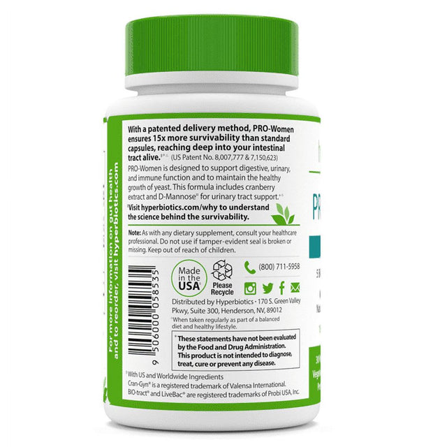 Hyperbiotics Pro-Women W/ Cranberry Extract and Naturally Occuring D-Mannose - for Women'S Health - 6 Targeted Strains - 30 Time Release Tablets