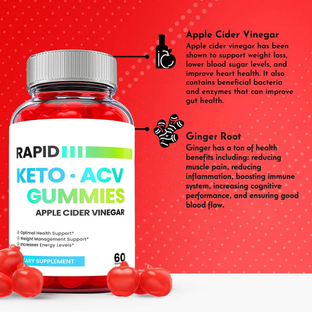 (3 Pack) Rapid Keto ACV Gummies - Supplement for Weight Loss - Energy & Focus Boosting Dietary Supplements for Weight Management & Metabolism - Fat Burn - 180 Gummies