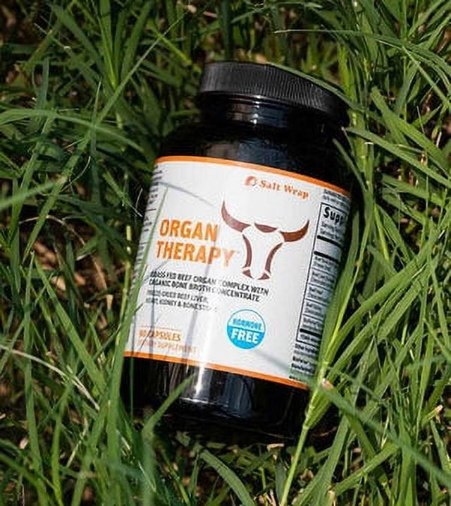 Saltwrap Organ Therapy - Grass Fed Beef Organ Meat Complex Supplement with Organic Bone Broth Concentrate (Desiccated Beef Liver, Heart, Kidney and Bone Broth Capsules with Bioperine)